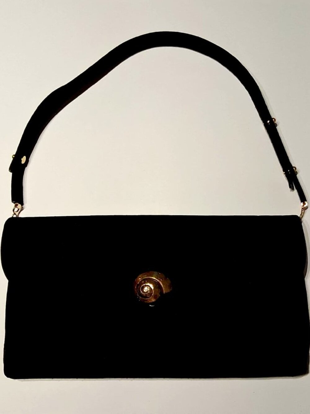 VTG RODO Italy Black Suede Evening Clutch Bag - Gold Snail Clasp